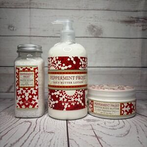 Peppermint Frost 3pc Bath Body Set Shea Lotion Body Butter Bath Soak Holiday